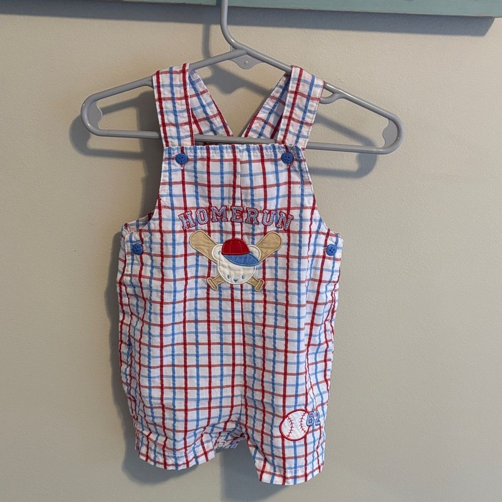 Vintage okie dokie Plaid Kids Overalls with Baseball Design size 3-6